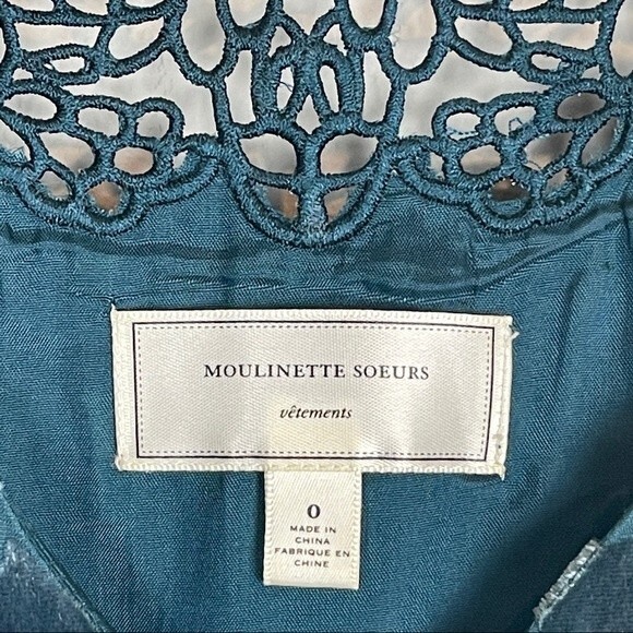 Moulinette Soeurs Anthropologie Velvet Silk Blend Teal Sheath Dress 0 - Picture 5 of 10